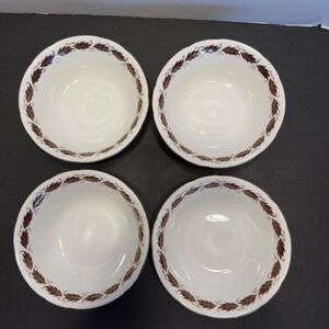 Paragon Elegance 4 Bone China England Rimmed Soup Bowls Burgundy Leaves & Gilt